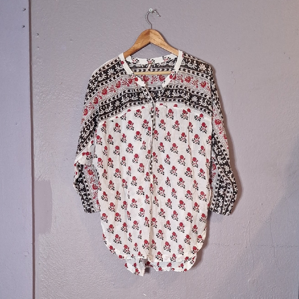 Free People Floral Blouse - Black, Red, and White